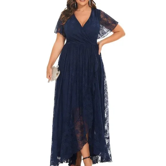 Dia Co Dresses Dia Co Short Sleeve Ruffled Vneck Lace Formal